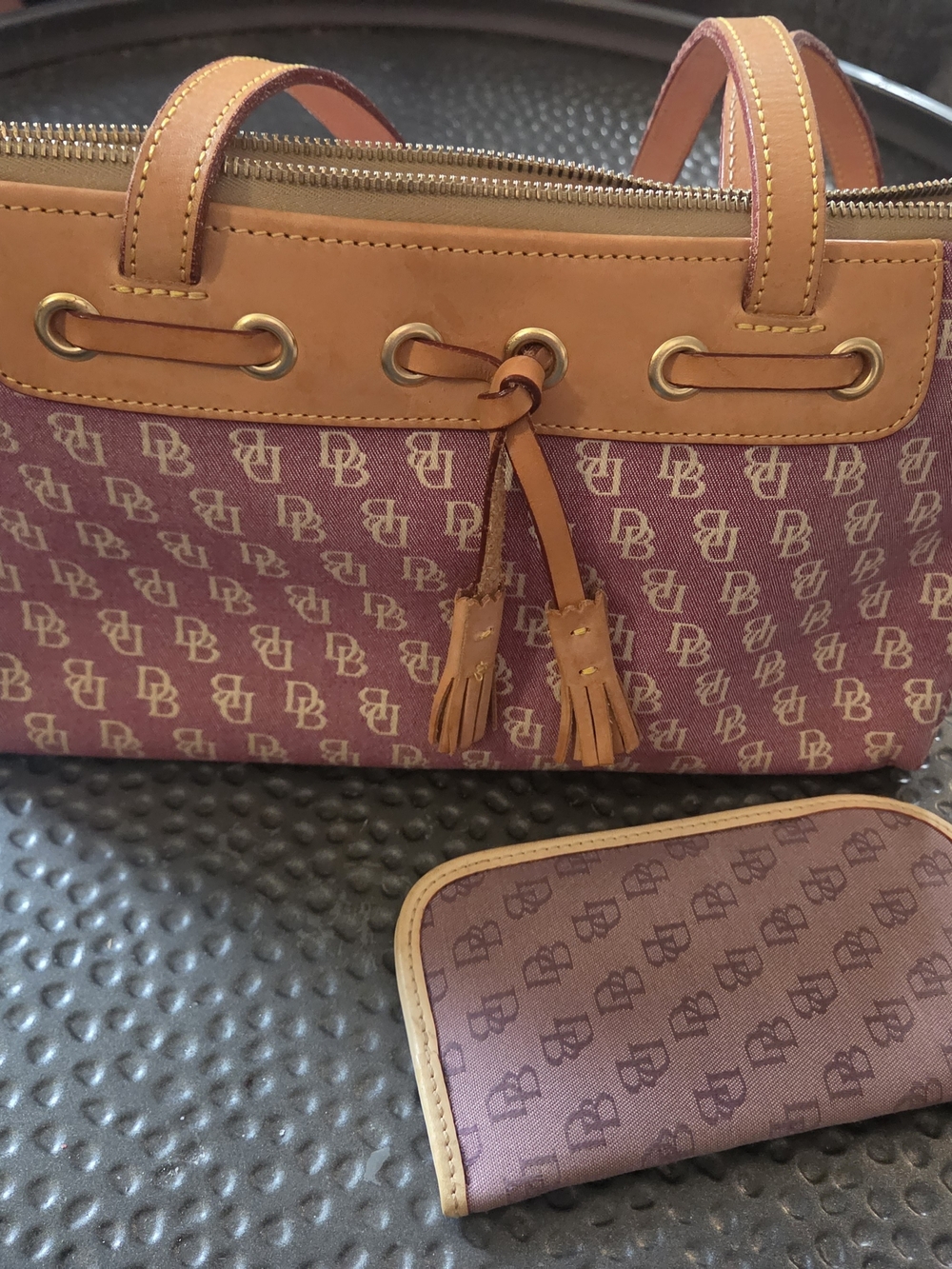 Vintage Dooney & Bourke DB Monogram Tassel Shoulder Bag Plum Pink Y2K